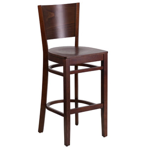 English Elm Commercial Grade Series Solid Back Walnut Wood Restaurant Barstool