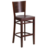 English Elm Commercial Grade Series Solid Back Walnut Wood Restaurant Barstool