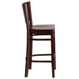 English Elm Commercial Grade Series Solid Back Walnut Wood Restaurant Barstool