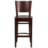 English Elm Commercial Grade Series Solid Back Walnut Wood Restaurant Barstool