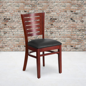 English Elm Commercial Grade Series Slat Back Mahogany Wood Restaurant Chair - Vinyl Seat