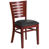 English Elm Commercial Grade Series Slat Back Mahogany Wood Restaurant Chair - Vinyl Seat