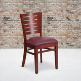 English Elm Commercial Grade Series Slat Back Mahogany Wood Restaurant Chair - Vinyl Seat