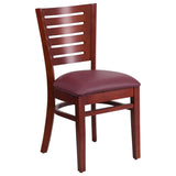 English Elm Commercial Grade Series Slat Back Mahogany Wood Restaurant Chair - Vinyl Seat