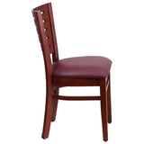 English Elm Commercial Grade Series Slat Back Mahogany Wood Restaurant Chair - Vinyl Seat