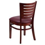 English Elm Commercial Grade Series Slat Back Mahogany Wood Restaurant Chair - Vinyl Seat