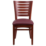 English Elm Commercial Grade Series Slat Back Mahogany Wood Restaurant Chair - Vinyl Seat