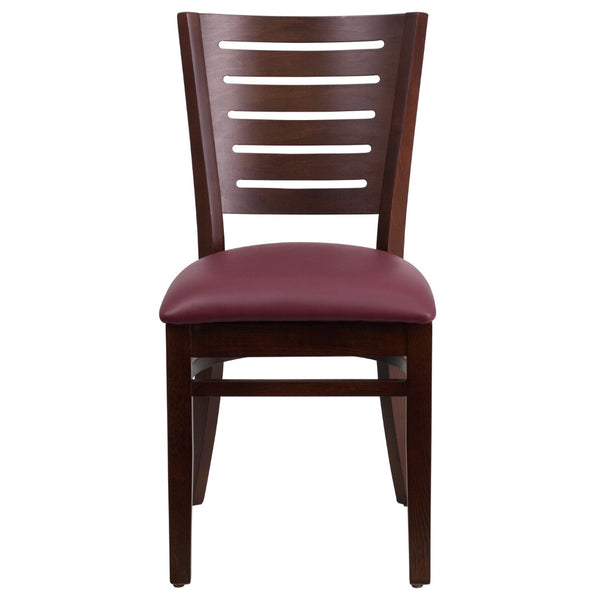 English Elm Commercial Grade Series Slat Back Walnut Wood Restaurant Chair - Vinyl Seat