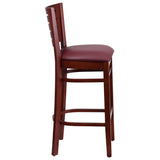 English Elm Commercial Grade Series Slat Back Mahogany Wood Restaurant Barstool - Vinyl Seat