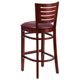 English Elm Commercial Grade Series Slat Back Mahogany Wood Restaurant Barstool - Vinyl Seat