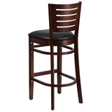 English Elm Commercial Grade Series Slat Back Walnut Wood Restaurant Barstool - Vinyl Seat