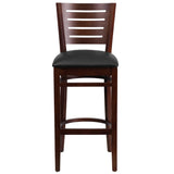 English Elm Commercial Grade Series Slat Back Walnut Wood Restaurant Barstool - Vinyl Seat