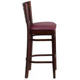 English Elm Commercial Grade Series Slat Back Walnut Wood Restaurant Barstool - Vinyl Seat