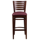 English Elm Commercial Grade Series Slat Back Walnut Wood Restaurant Barstool - Vinyl Seat