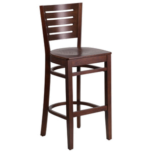 English Elm Commercial Grade Series Slat Back Walnut Wood Restaurant Barstool