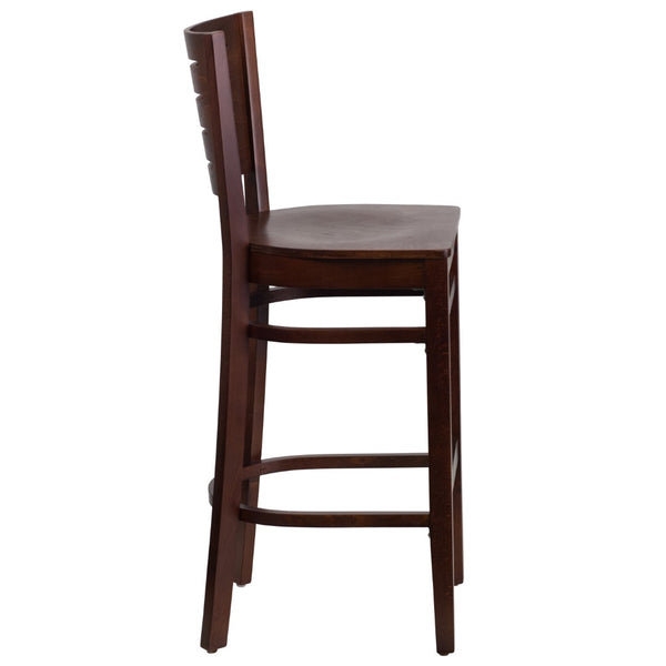 English Elm Commercial Grade Series Slat Back Walnut Wood Restaurant Barstool
