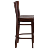 English Elm Commercial Grade Series Slat Back Walnut Wood Restaurant Barstool