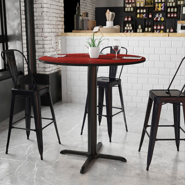 English Elm Commercial Grade 42'' Round Laminate Table Top with 33'' x 33'' Bar Height Table Base