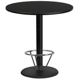 42'' Round Black Laminate Bar Height Table Set with Chrome Footrest