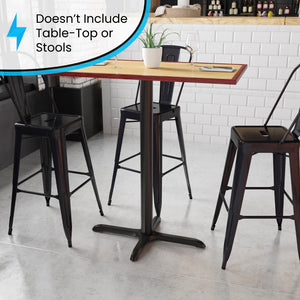 English Elm Commercial Grade 23.5'' x 29.5'' Restaurant Table X-Base with 3'' Dia. Bar Height Column