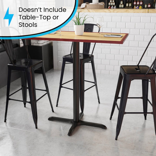 English Elm Commercial Grade 23.5'' x 29.5'' Restaurant Table X-Base with 3'' Dia. Bar Height Column