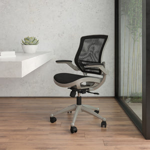 English Elm Commercial Grade Mid-Back Transparent Mesh Executive Swivel Office Chair with Graphite Silver Frame and Flip-Up Arms