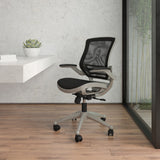 Commercial Grade Mid-Back Transparent Mesh Executive Swivel Office Chair with Graphite Silver Frame and Flip-Up Arms