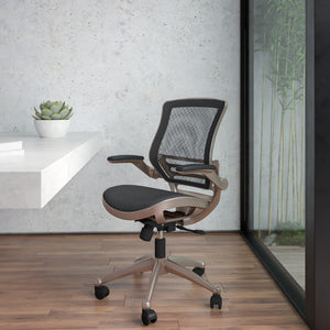 English Elm Commercial Grade Mid-Back Transparent Mesh Executive Swivel Office Chair with Melrose Gold Frame and Flip-Up Arms