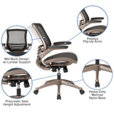 English Elm Commercial Grade Mid-Back Transparent Mesh Executive Swivel Office Chair with Melrose Gold Frame and Flip-Up Arms