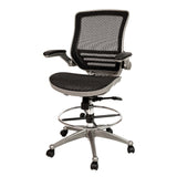 English Elm Commercial Grade Mid-Back Transparent Mesh Drafting Chair with Graphite Silver Frame and Flip-Up Arms