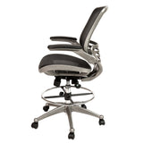 English Elm Commercial Grade Mid-Back Transparent Mesh Drafting Chair with Graphite Silver Frame and Flip-Up Arms