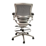 English Elm Commercial Grade Mid-Back Transparent Mesh Drafting Chair with Graphite Silver Frame and Flip-Up Arms