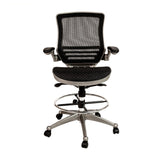 English Elm Commercial Grade Mid-Back Transparent Mesh Drafting Chair with Graphite Silver Frame and Flip-Up Arms