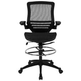 English Elm Commercial Grade Mid-Back Transparent Mesh Drafting Chair with Frame and Flip-Up Arms