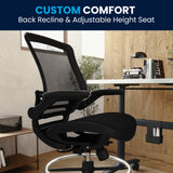 English Elm Commercial Grade Mid-Back Transparent Mesh Drafting Chair with Frame and Flip-Up Arms