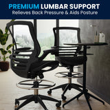 English Elm Commercial Grade Mid-Back Transparent Mesh Drafting Chair with Frame and Flip-Up Arms