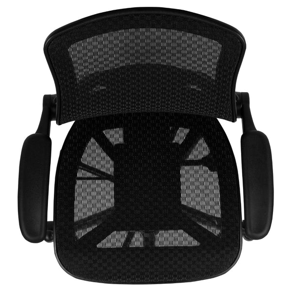 English Elm Commercial Grade Mid-Back Transparent Mesh Drafting Chair with Frame and Flip-Up Arms