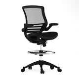 English Elm Commercial Grade Mid-Back Transparent Mesh Drafting Chair with Frame and Flip-Up Arms