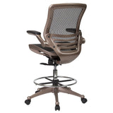 English Elm Commercial Grade Mid-Back Transparent Mesh Drafting Chair with Melrose Gold Frame and Flip-Up Arms