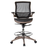 English Elm Commercial Grade Mid-Back Transparent Mesh Drafting Chair with Melrose Gold Frame and Flip-Up Arms