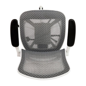 English Elm Commercial Grade Mid-Back Transparent Mesh Drafting Chair with White Frame and Flip-Up Arms