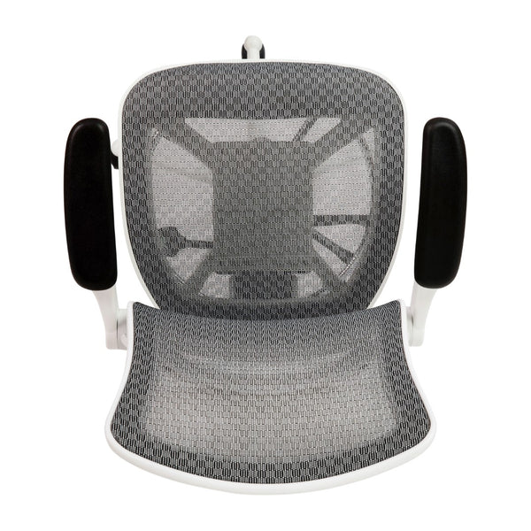 English Elm Commercial Grade Mid-Back Transparent Mesh Drafting Chair with White Frame and Flip-Up Arms