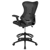 English Elm Commercial Grade High Back Designer Mesh Drafting Chair with LeatherSoft Sides and Adjustable Arms