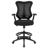 English Elm Commercial Grade High Back Designer Mesh Drafting Chair with LeatherSoft Sides and Adjustable Arms