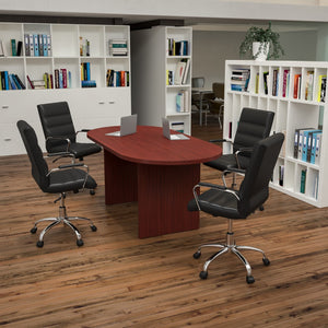 English Elm Commercial Grade 5 Piece Oval Conference Table Set with 4 Black and Chrome LeatherSoft Executive Chairs