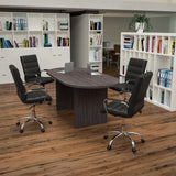 English Elm Commercial Grade 5 Piece Oval Conference Table Set with 4 Black and Chrome LeatherSoft Executive Chairs