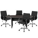 English Elm Commercial Grade 5 Piece Oval Conference Table Set with 4 Black and Chrome LeatherSoft Executive Chairs