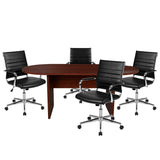 English Elm Commercial Grade 5 Piece Oval Conference Table Set with 4 Black LeatherSoft Ribbed Executive Chairs