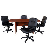 English Elm Commercial Grade 5 Piece Oval Conference Table Set with 4 Black LeatherSoft-Padded Task Chairs