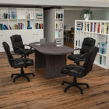 English Elm Commercial Grade 5 Piece Oval Conference Table Set with 4 Black LeatherSoft-Padded Task Chairs